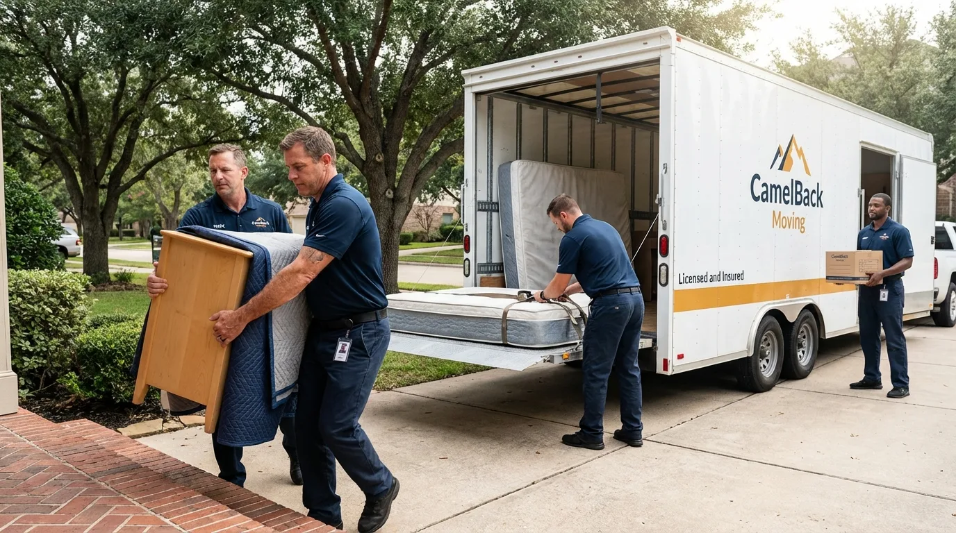 Crew loading residential truck for cross-state move from Mill Neck, NY