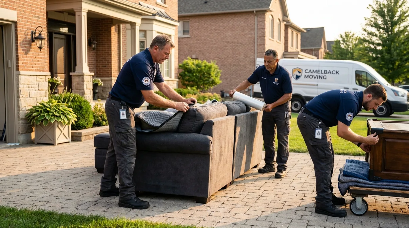 Large estate moving crew wrapping furniture in Mill Neck, NY